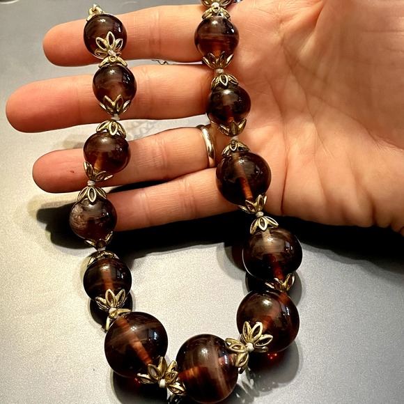 Vintage Dark Purple Glass Beaded Necklace - Picture 6 of 6